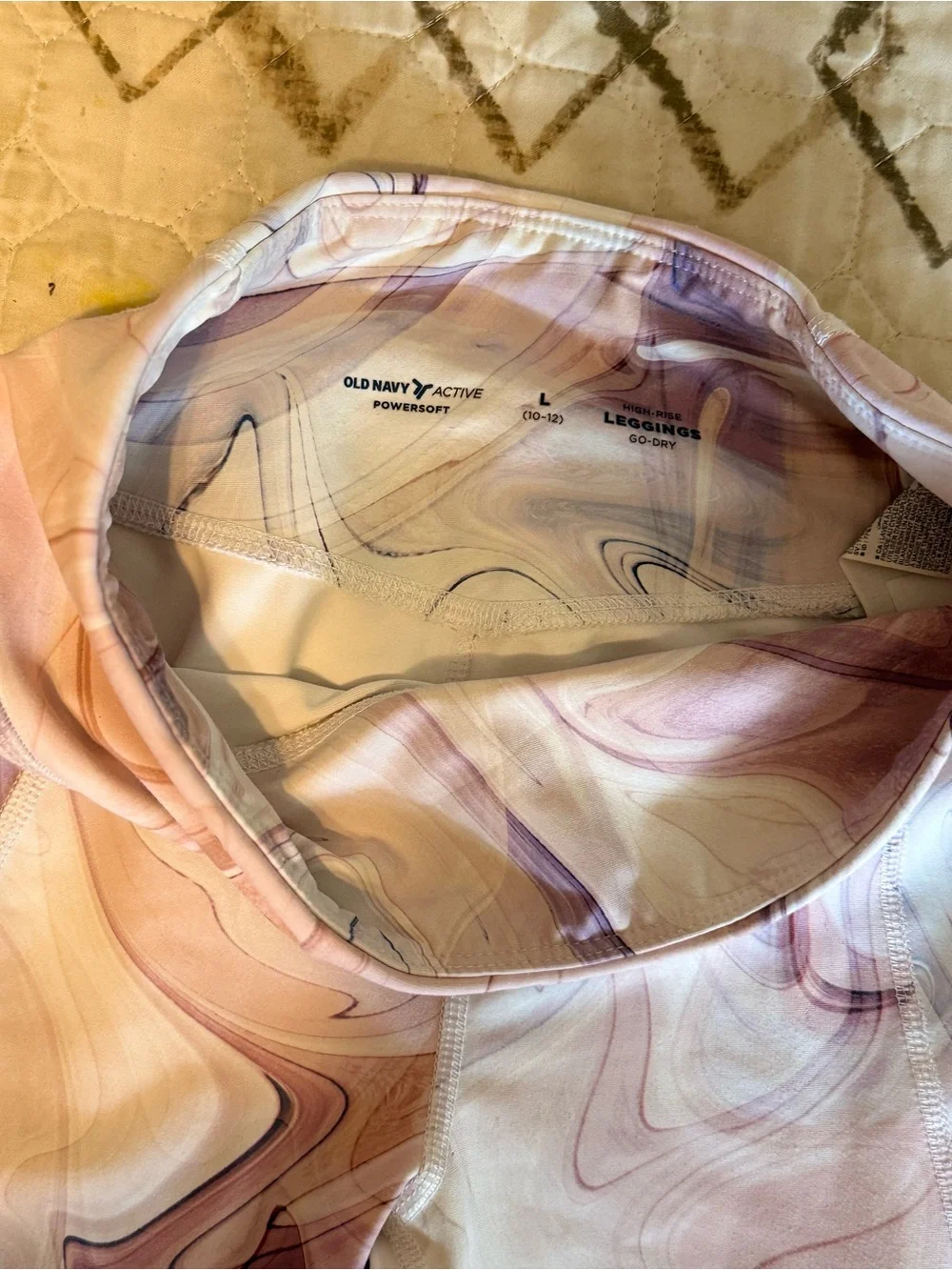 Girls Marble-Print Leggings in Blush and Lavender
